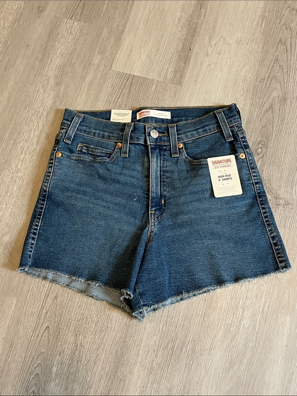 Signature Dark Blue Raw-Hem Denim Shorts
